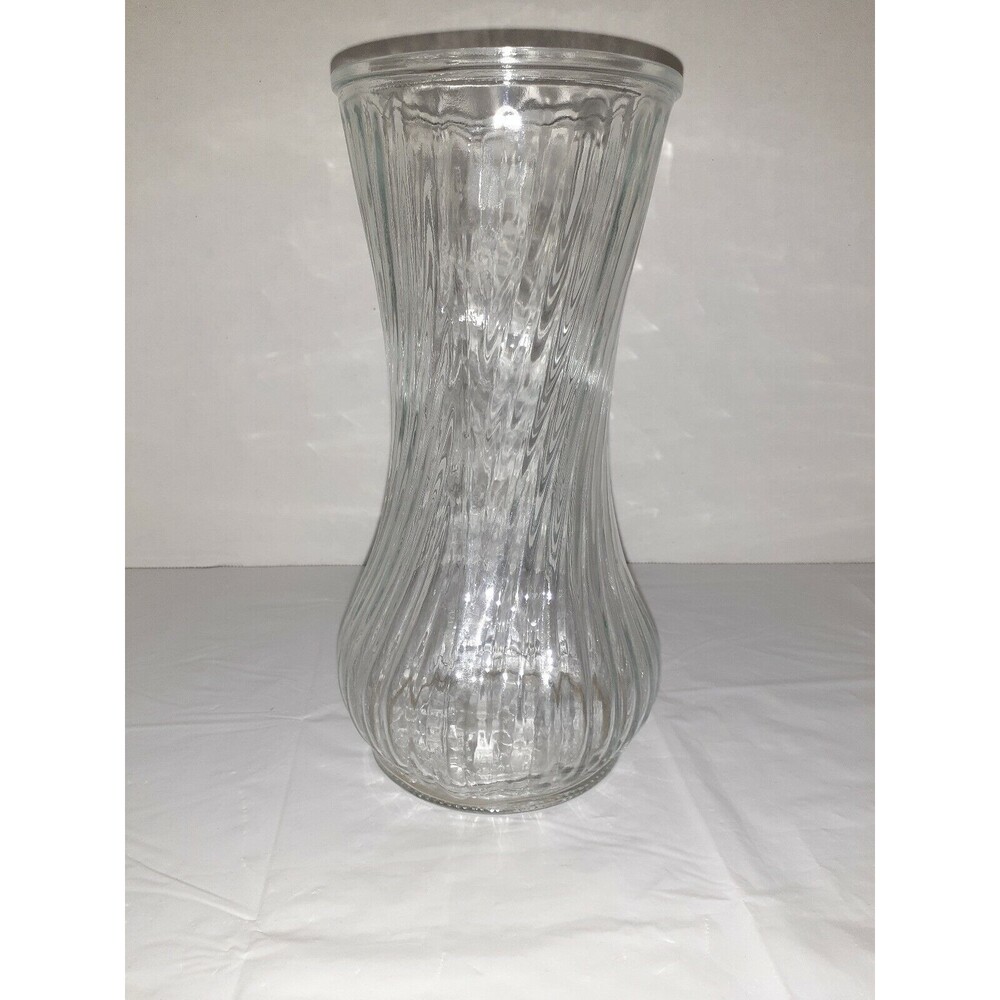 Vtg 1980s Clear Hoosier Glass Vase 4081-4051 Swirled Ribbed